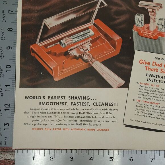 Schick Eversharp Injector Razor - Shave w/ Eyes Shut- 1950 Vtg PRINT AD Ephemera - Picture 8 of 10